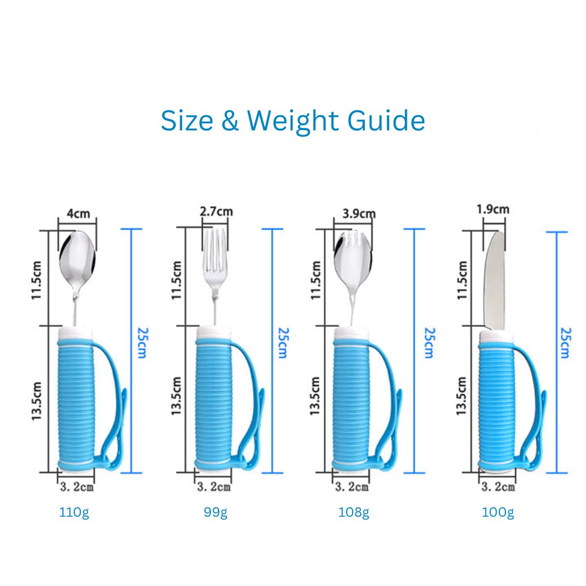 Adaptive Utensils with Rotating Handle & Hand Strap | Bendable Spoon, Fork, Spork & Knife | Seniors & Limited Mobility NZ