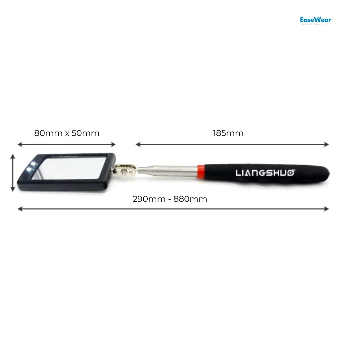 LED telescopic foot inspection mirror black handle 50x80mm mirror size diagram NZ