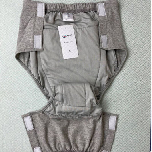 Washable incontinence underwear opened fully flat via two-side Velcro tabs for easy changing NZ