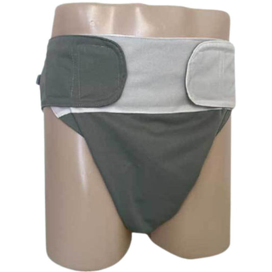 Reusable adaptive underwear worn on mannequin showing adjustable
Velcro waist straps on both sides, demonstrates how the fit adjusts to different waist sizes from 59cm to 133cm NZ