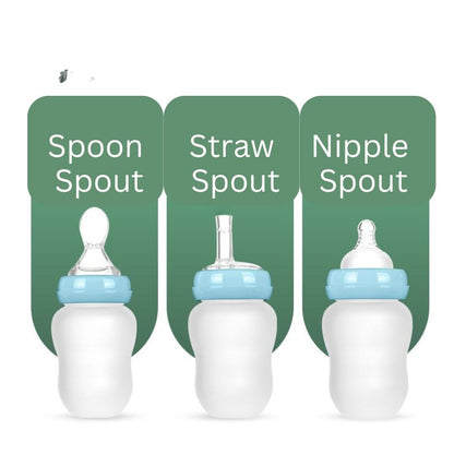 3-in-1 Adaptive Feeding Cup for Purée Food & Liquids: Sippy Cup with Straw, Spoon & Nipple Spouts