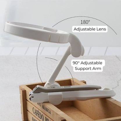 Large 8 cm nail clipper magnifier with 180° adjustable lens and 90° adjustable support arm