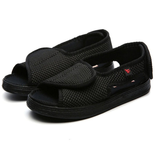 Pair of Harper’s Haven black adaptive sandals with open toes and fully adjustable Velcro fastenings
