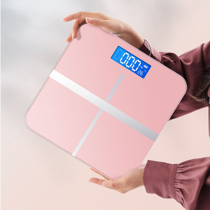 Compact rechargeable digital body scale with clear two-decimal LED display and temperature reading