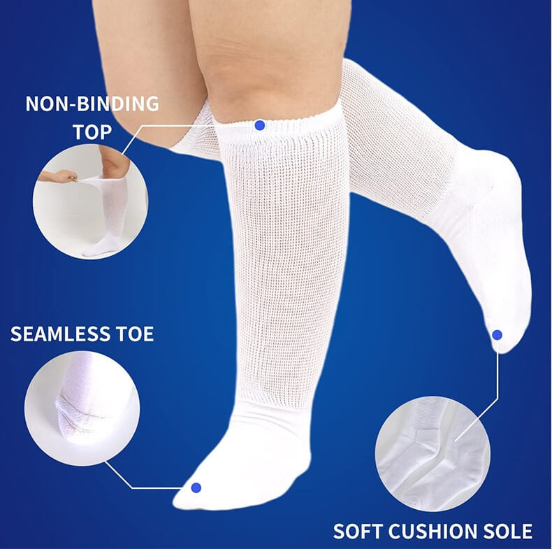 Diabetic bamboo sock showing seamless toe and non-binding cuff -breathable soft sock for sensitive feet diabetes and edema NZ