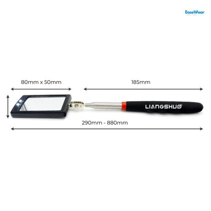 LED telescopic foot inspection mirror black handle 50x80mm mirror size diagram NZ