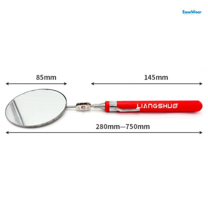 Telescopic foot inspection mirror red handle 85mm round mirror head, 145mm handle, and a total length of 280mm-750mm.