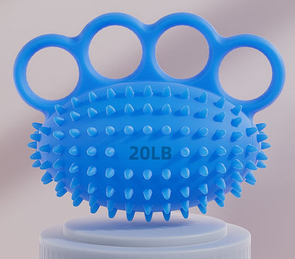 Blue hand grip and finger exerciser ball, 20lb resistance level, four-finger loop design NZ