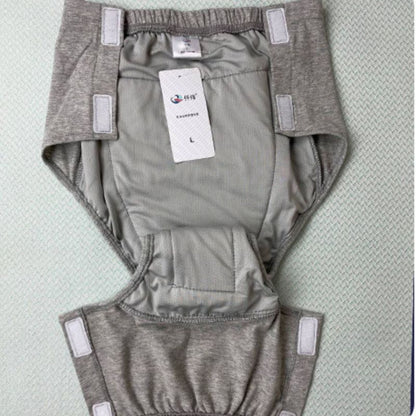 Washable incontinence underwear opened fully flat via two-side Velcro tabs for easy changing NZ