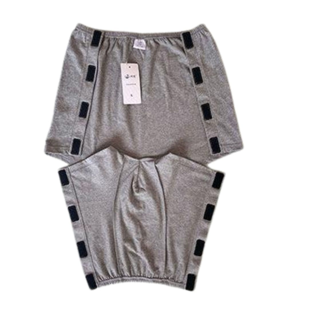 Men's adaptive boxer shorts with both Velcro sides open laying flat, one-piece flat design for easy dressing while seated or lying down NZ