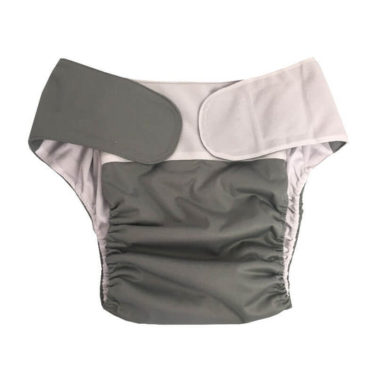 Reusable adaptive underwear with adjustable shoulder straps being put on, one-piece design for easy assisted or independent dressing NZ