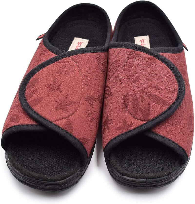 Rosie's Retreat women's ultra wide comfort sandals with a floral pattern in red, wide fit with adjustable closure for swollen feet NZ