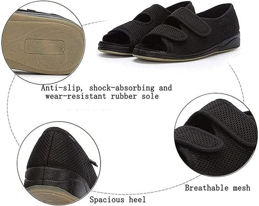 Sam's Striders open-toe slippers with adjustable fastening flap, wide-opening design for easy dressing with limited hand mobility NZ