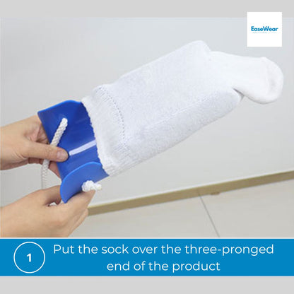 Step 1, placing sock over the sock aid fork, NZ