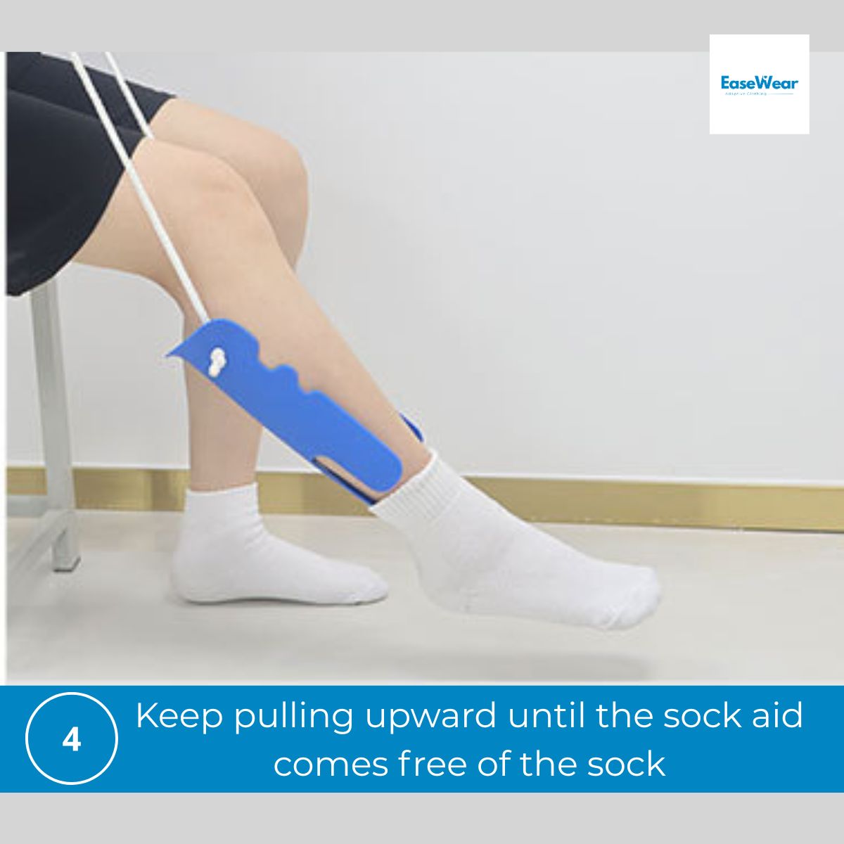 Step 4, pulling sock aid free once sock is on, NZ