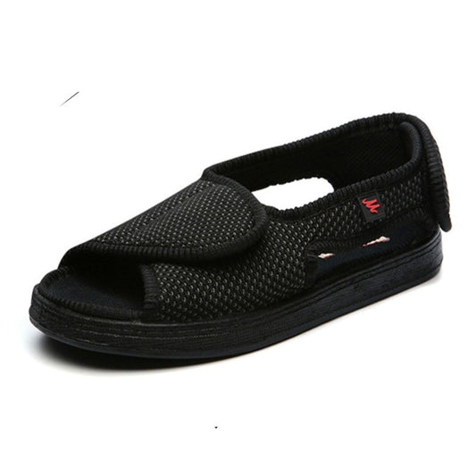 Harper’s Haven black adaptive sandal with open toe and adjustable front and heel Velcro straps