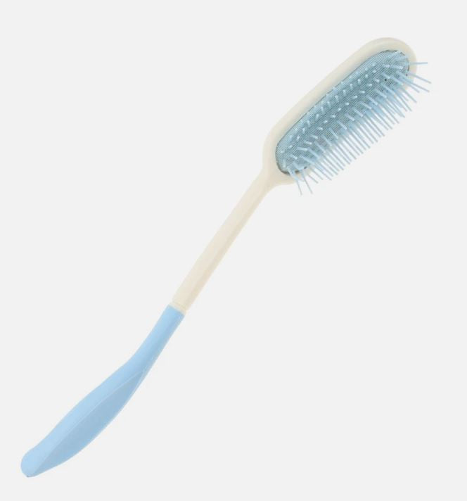Long handle hair brush with soft silicone bristles and easy-grip handle for extra reach