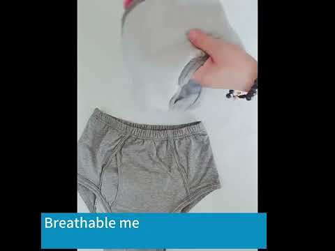 A product demonstration video showing the design and functionality of washable men's incontinence briefs. The video highlights two styles: a 300ml "Moderate Protection" brief for light leaks and a 500ml "Maximum Protection" brief with an extended absorbent panel for heavy leakage. It showcases the cotton-rich fabric, the multi-layered absorbent core, and the leak-proof barrier. Close-up shots demonstrate the elasticity of the waistband and the secure fit of the leg openings.
