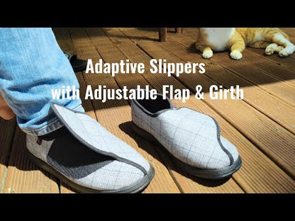 "Arthur's Accolade" Unisex Grid-Pattern Adaptive Slippers with Adjustable Touch-Fastening Flap for Swollen Feet and Wide Girth Support