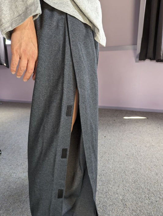 Side view of unisex adaptive tear-away pants