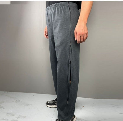 Zip side closure on unisex adaptive pants
